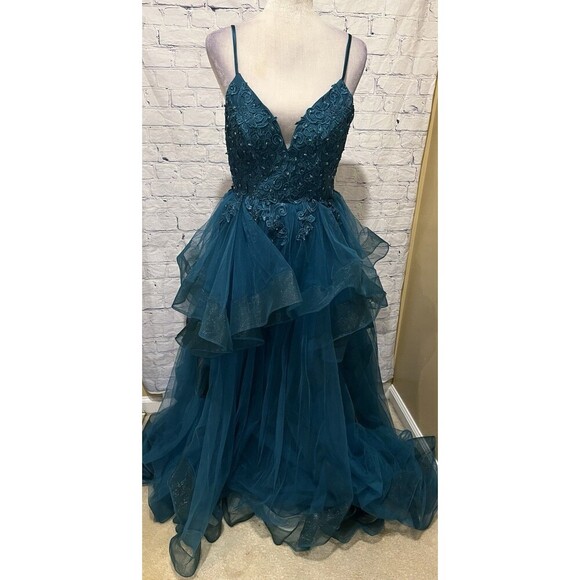 Teal Tulle Prom Dress Gown Formal Dance Event Size 4 - Picture 1 of 12